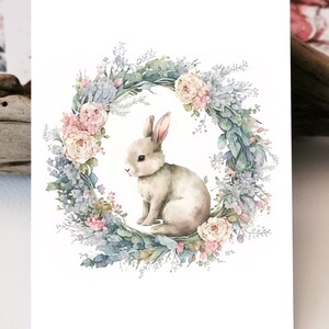 Aquarell Osterkarte | Osterhase mit Kranz Karte | Bunny with Wreath | Ostern Gruß Karte | Frühling Osterkarte |  Liebevoll Geschenk