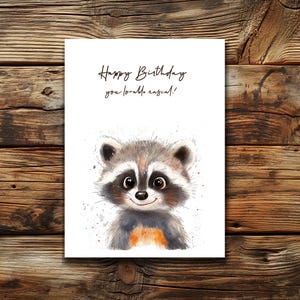 Cute Raccoon Birthday Card – Happy Birthday You Lovable Rascal – Whimsical Animal Art –  Birthday Card – Woodland Animal Greeting Card