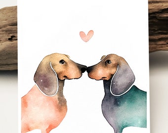 linda tarjeta de acuarela dachshund | Postal amorosa de perro salchicha para el Día de San Valentín I regalo de fans de perro salchicha I tarjetas de felicitación de cumpleaños I tarjeta de amistad