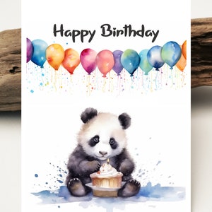 Aquarell Karte Panda with kuchen | Geburtstagskarte Panda Baby | Liebe Geburtstagskarte | Happy Birthday Panda Karte | Grußkarten Karten
