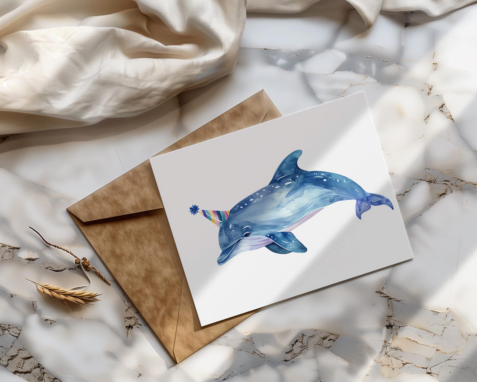 Watercolor Dolphin Birthday Card | Watercolor Dolphin Greeting Card ...