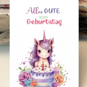 Aquarell Karte | Unicorn Happy Birthday | Geburtstagskarte Einhorn | Mädchen Kindergeburtstag Party Geburtstagskarte | Grußkarten Karten