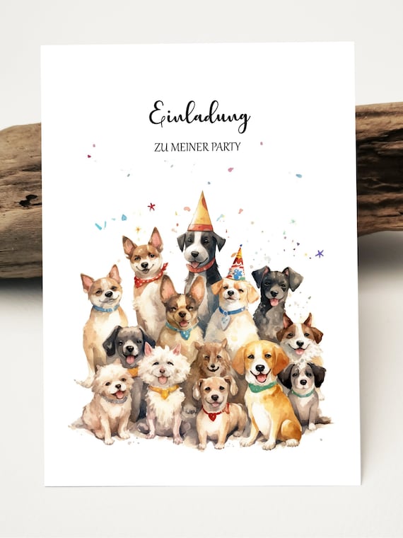Møij 12x Einladungskarten Kindergeburtstag | Mit Hund Motiv & UV-Lack | DIN A6 300g Karton