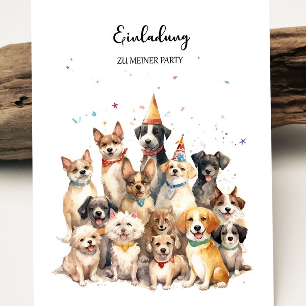 Einladungskarten Kindergeburtstag | Aquarell Hunde Karte | Happy Birthday | Kindergeburtstag Party Geburtstagskarte | Grußkarten Karten