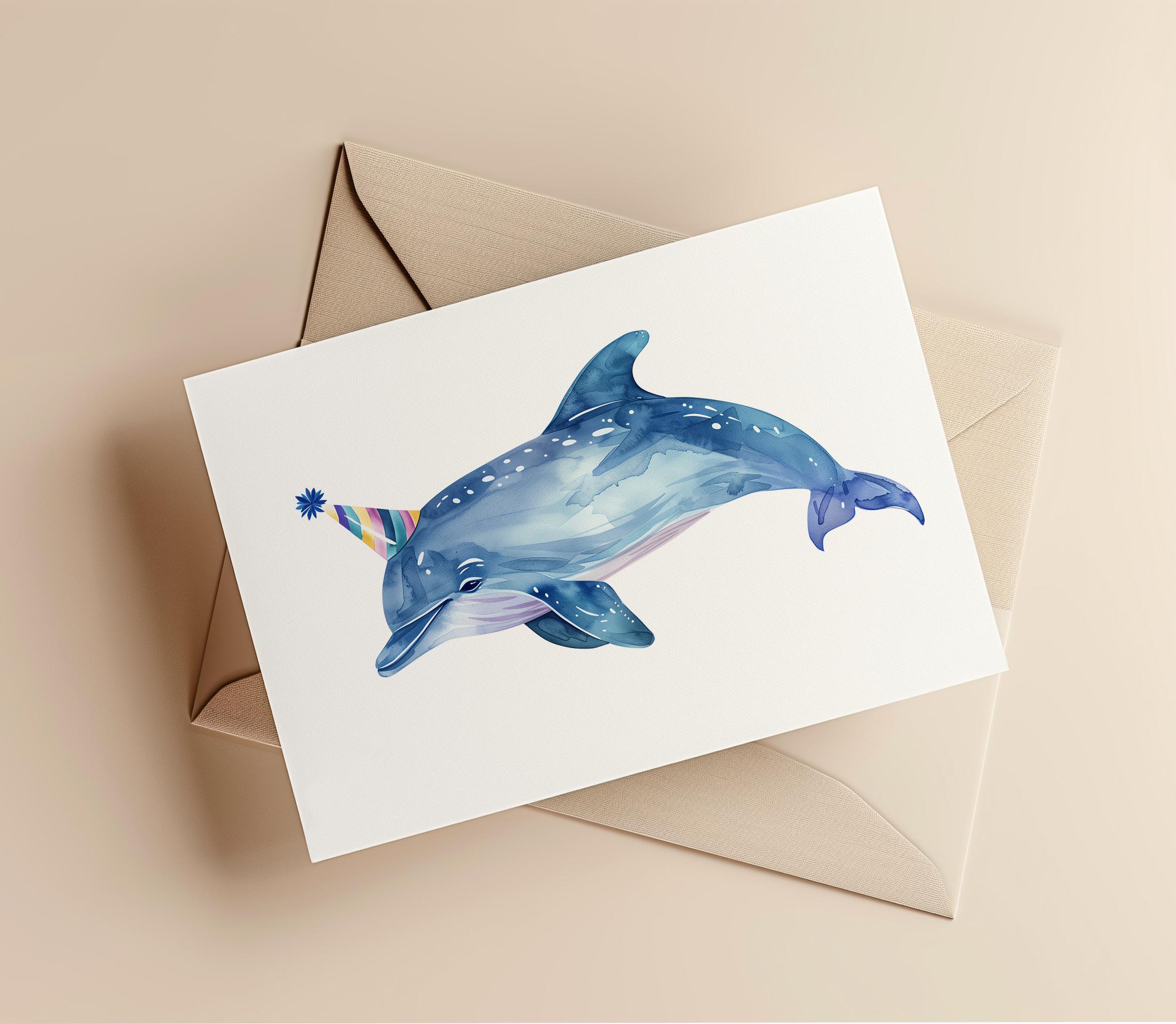 Watercolor Dolphin Birthday Card | Watercolor Dolphin Greeting Card ...