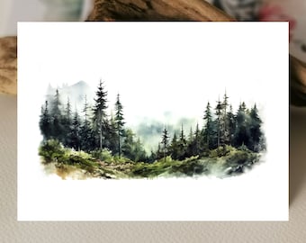 Carta acquerello | Cartolina d'auguri | Motivo natura pineta | Mappa della foresta | Cartoline d'auguri