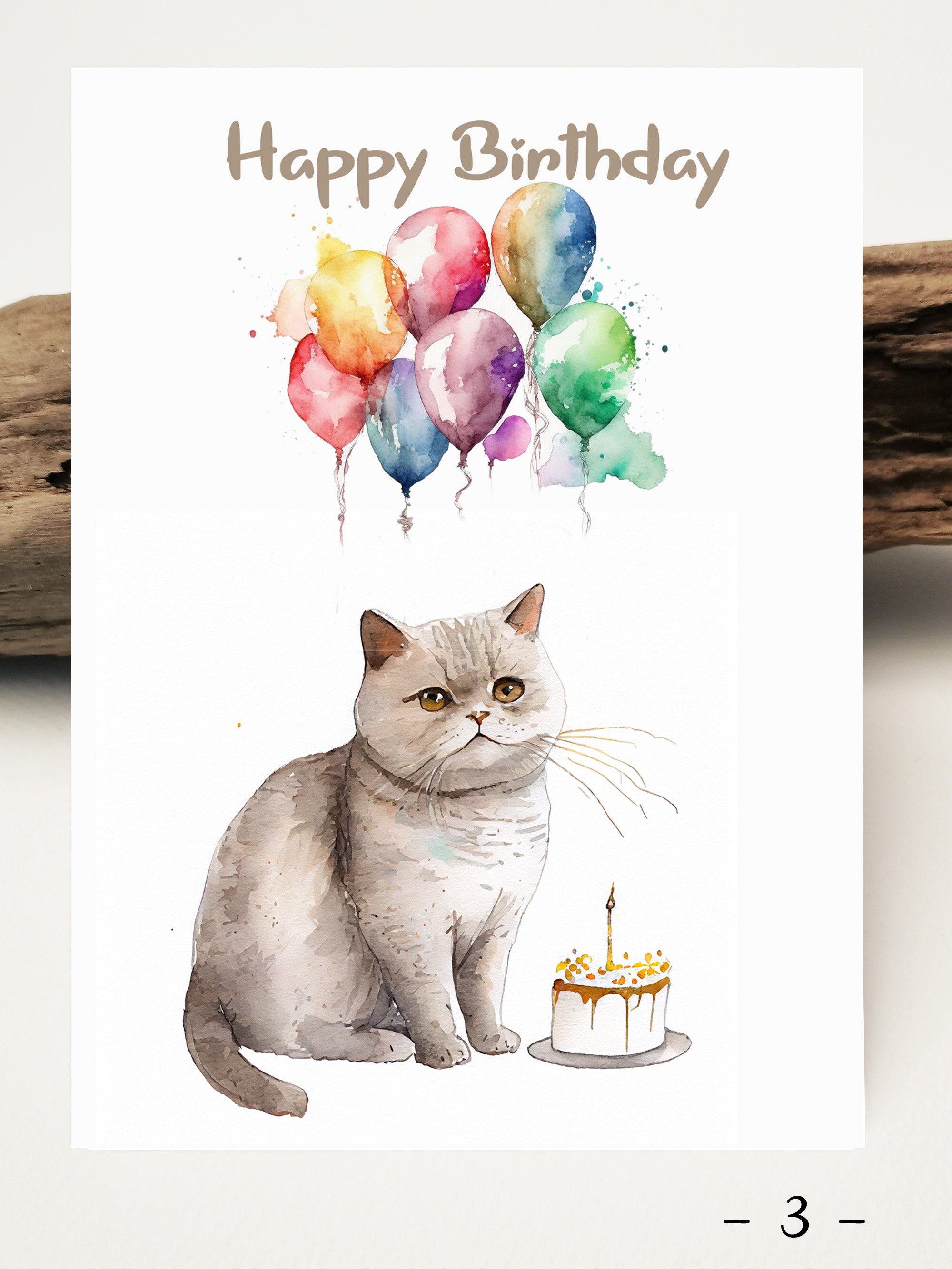 Watercolor Card | Birthday Card Bkh Cat | Kitten Birthday Card | Kitty ...