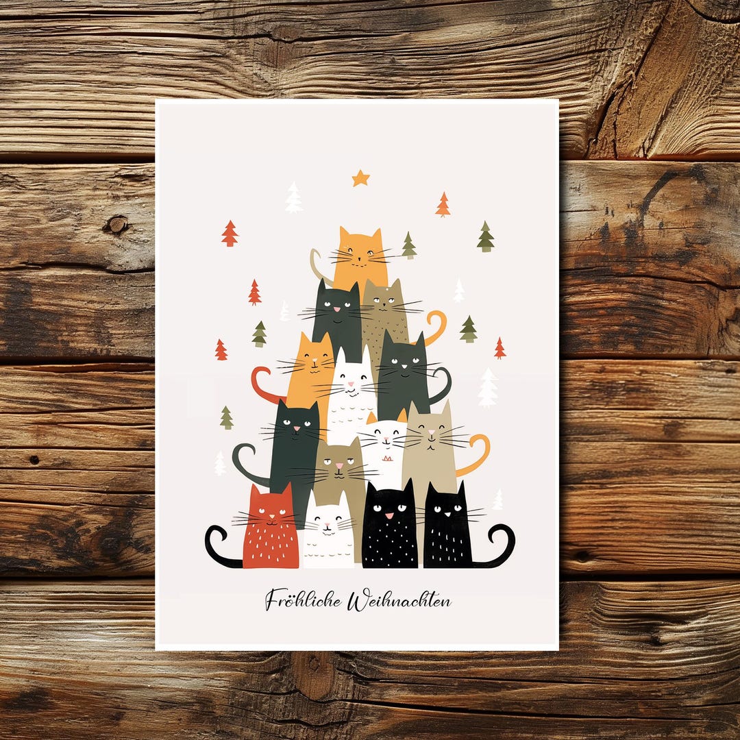 Christmas Card With Cat Christmas Tree I Christmas Card CAT Funny ...
