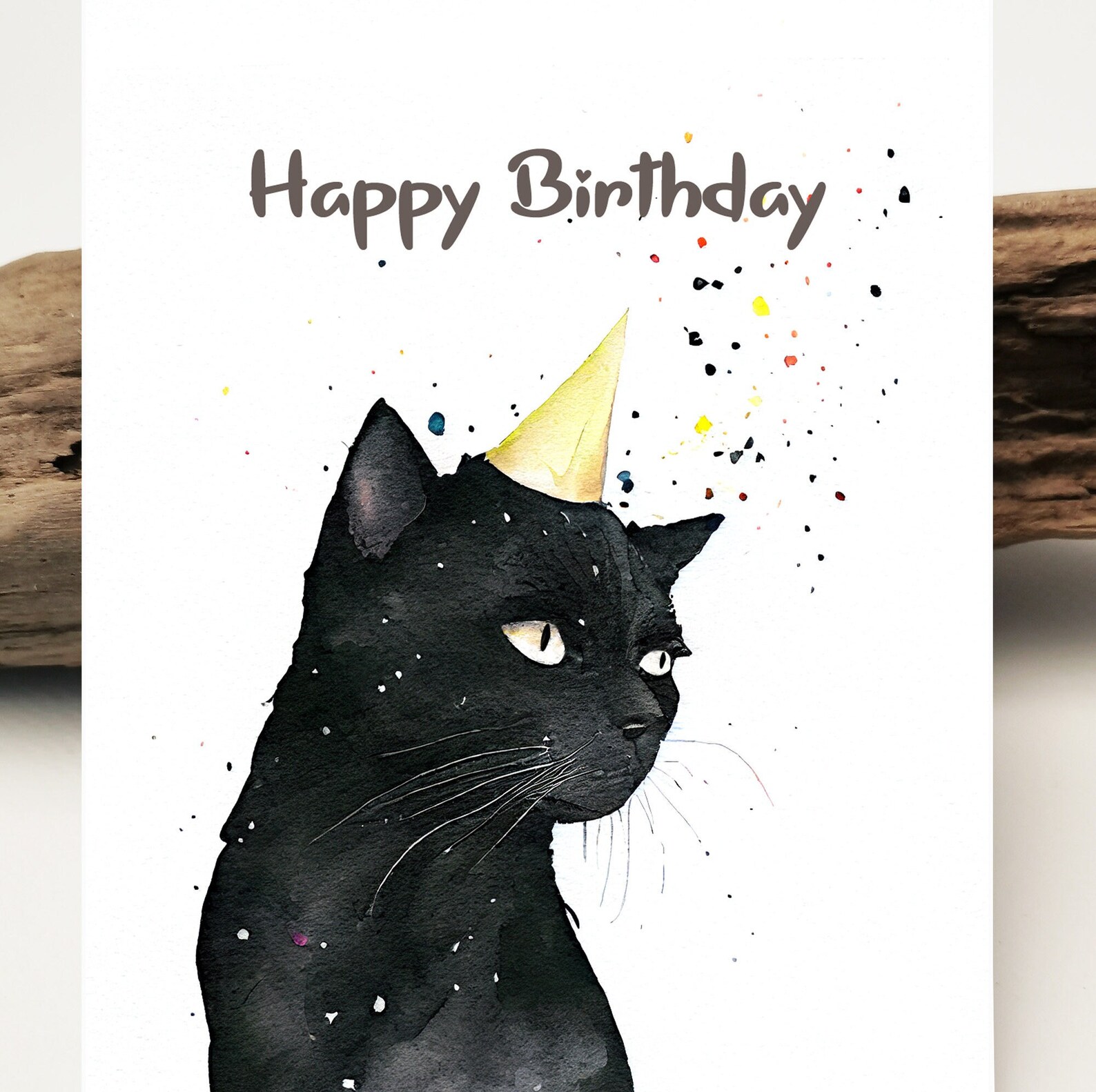 Watercolor Card | Birthday Card Black Cat | Kitten Birthday Card ...