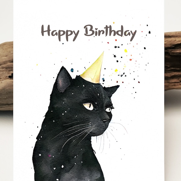 Aquarell Karte | Geburtstagskarte schwarz Katze | Kätzchen Geburtstagskarte | Kitty Karte | Grußkarten Karten