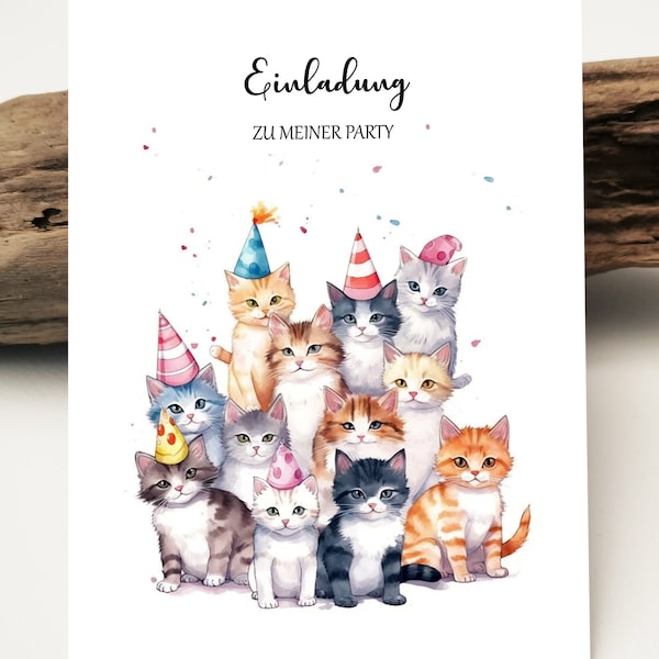 Einladungskarten Kindergeburtstag | Aquarell Katzen Karte | Happy Birthday | Kindergeburtstag Party Geburtstagskarte | Grußkarten Karten