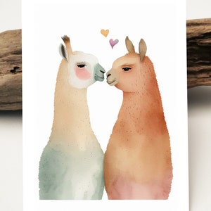 süße Llama Aquarell Karte | Liebevolle Llama Postkarte zum Valentinstag I Llamafans Geschenk I Geburtstag Grußkarten I Freudschafts karte