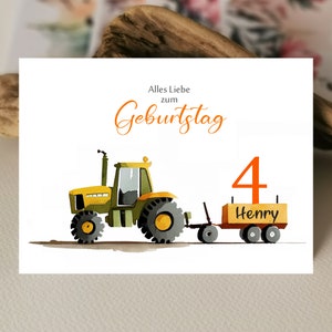 Traktor Personalisierbare Geburtstag Karte, Alles Liebe zum Geburtstag mit Zahl und Namen, Happy Birthday, Grußkarten Karten