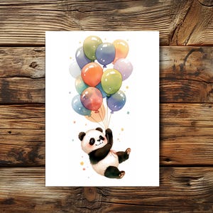 Aquarell Karte Panda-Ballon-Illustration – Perfekt für Poster, Geburtstagskarten & Kinderzimmer Dekoration (A6/A5/A4)