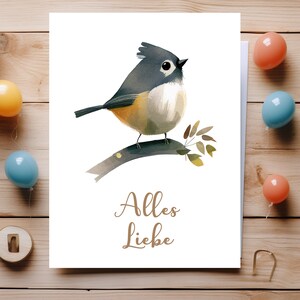 Grußkarte Haubenmeise | Liebevolle Aquarell Haubenmeise Kunstdruck I Geschenk für Vogelfreund I Singvogel Natur Grußkarten | Nature Love