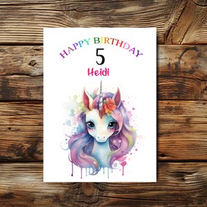Tarjeta de cumpleaños personalizada de unicornio: diseño de arcoíris para niños y amantes de los unicornios, feliz cumpleaños, tarjetas de felicitación