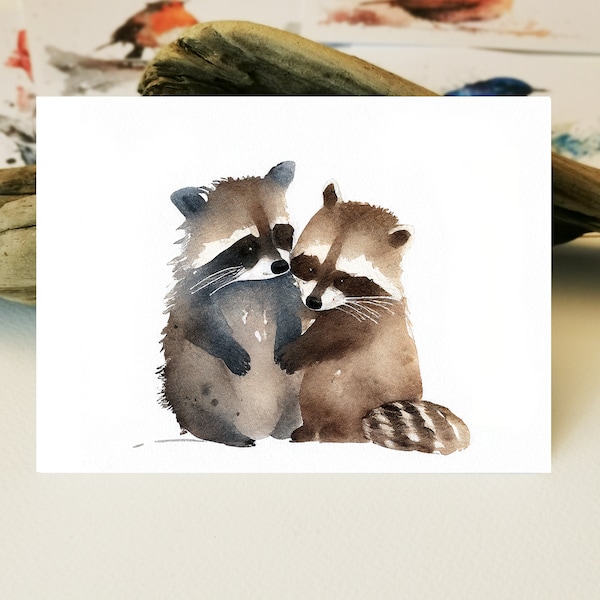 Waschbär Karte | Liebevolle Waschbär Paar Postkarte zum Valentinstag I I love you I Ich Liebe dich I Grußkarten I Freudschafts karte