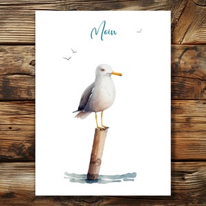 Grußkarte Postkarte "Moin/Möwe" I Postkarte | Aquarel | Liebevolle Postkarte I Norddeutsch, Nordsee, Ostsee