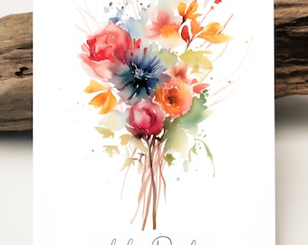 sweet card love thank you from the heart I greeting card | loving postcard I greeting cards I thank you card I postcard with watercolor flowers