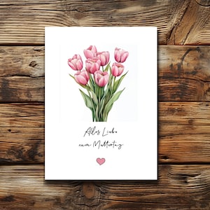 Biglietto per la festa della mamma con tulipani rosa – cartolina e biglietto pieghevole – Buona festa della mamma | Biglietto d'amore materno | Biglietti d'auguri