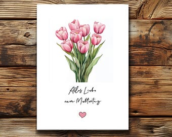 Mother's Day card with pink tulips – postcard and folding card – Happy Mother's Day | Mother's Love Card | Greeting Cards