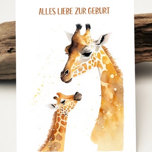 Aquarell Karte | Giraffe Mama und baby Karte | Alles Liebe zur Geburt Karte |  I love you I Ich Liebe dich I Danke Mama Grußkarten