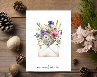 Postcard a little thank you I sweet card loving thank you I greeting card | wild flowers in the envelope I greeting cards I thank you card