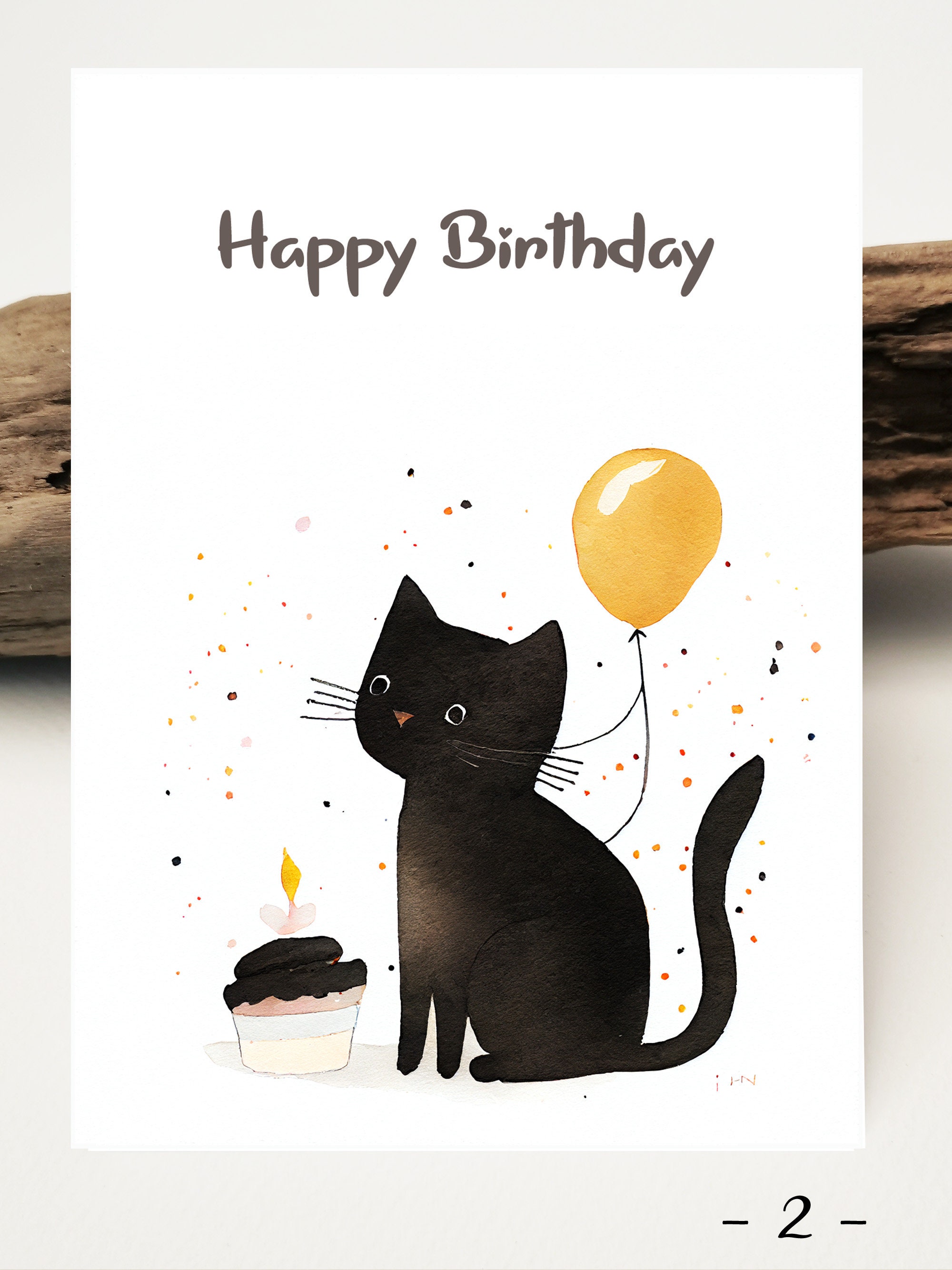 Watercolor Card | Birthday Card Black Cat | Kitten Birthday Card ...