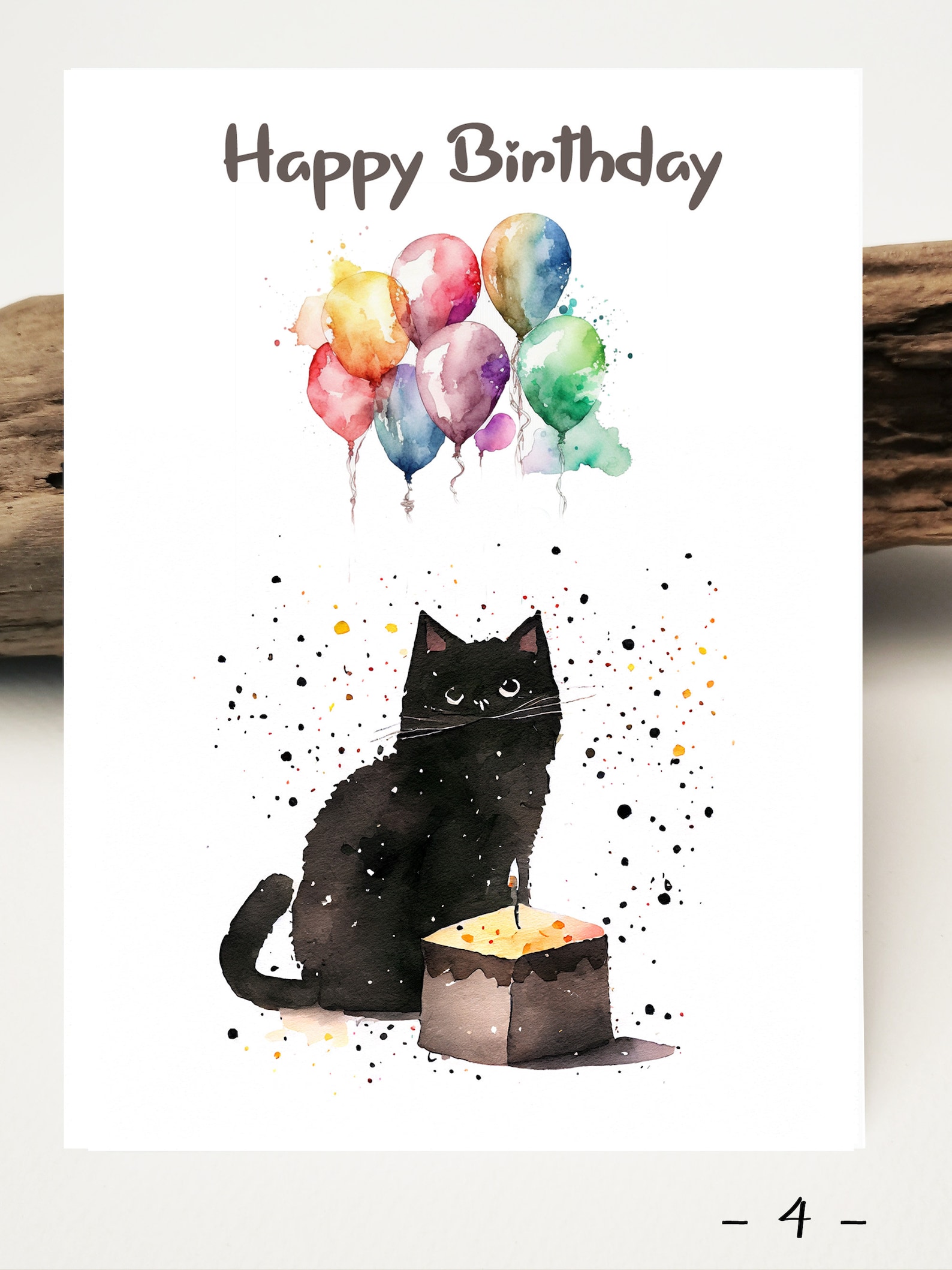 Watercolor Card | Birthday Card Black Cat | Kitten Birthday Card ...