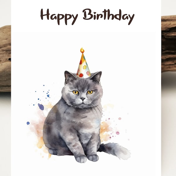 Aquarell Karte grey British cat | Geburtstagskarte Britisch Kurzhaar Katze | Kätzchen Geburtstagskarte | Kitty Karte | Grußkarten Karten
