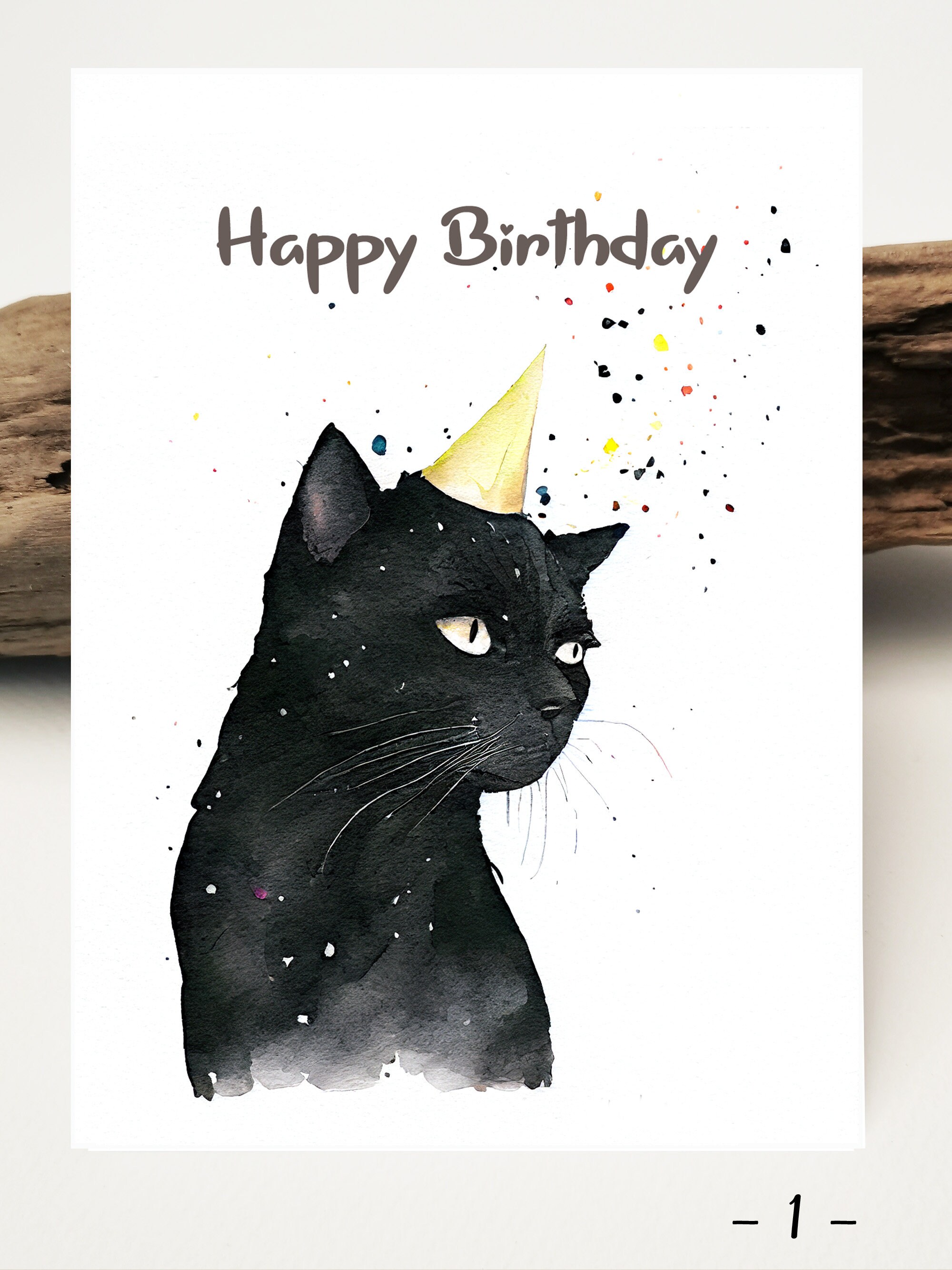 Watercolor Card | Birthday Card Black Cat | Kitten Birthday Card ...
