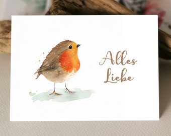 Watercolor card | Robin card | Happy birthday card | Greeting cards