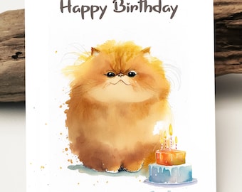 Watercolor card | Persian Cat Birthday Card | Persian Cat Birthday Card | Persian cat postcard | Greeting cards cards