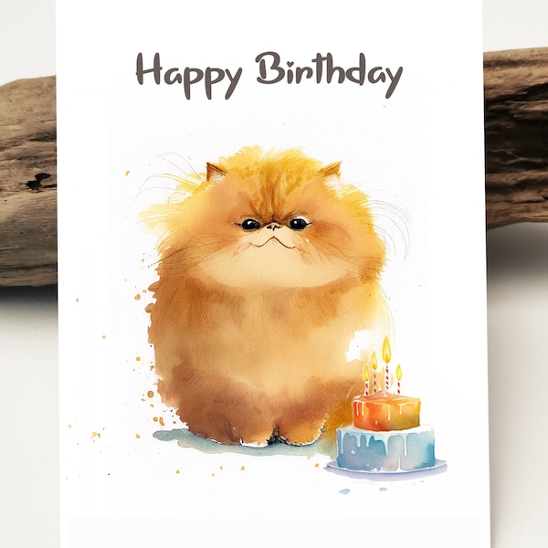 Aquarell Karte | Geburtstagskarte Persian Cat | Perserkatze Geburtstagskarte | Perserkatze Postkarte | Grußkarten Karten