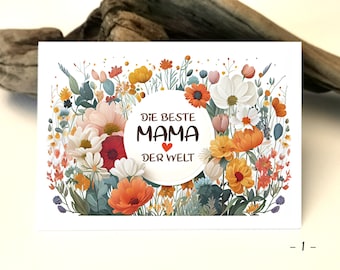 Carte aquarelle | Carte de fête des mères | Carte d’amour mère | Carte florale |  Carte d'anniversaire de fête d'anniversaire de la mère | Cartes de vœux
