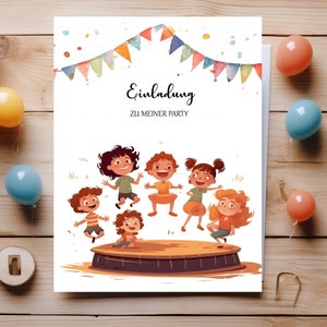 Einladungskarten Kindergeburtstag | Trampolin Party Karten | Happy Birthday | Kindergeburtstag Party Geburtstagskarte | Grußkarten Karten