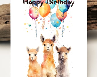 Carta acquerello baby lama | Biglietto d'auguri alpaca | Compleanno dei bambini | Carta di alpaca | Cartoline d'auguri