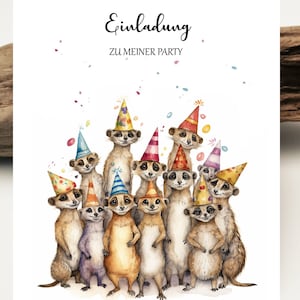 Tarjetas de invitación de cumpleaños infantiles | Tarjeta de suricata | Feliz cumpleaños | Tarjeta de cumpleaños de la fiesta de cumpleaños | suricatas tarjetas de felicitación