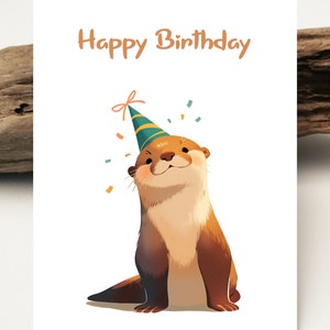 Tarjeta de cumpleaños de acuarela nutria bebé | Tarjeta de nutria del feliz cumpleaños |  Tarjeta de amor | Tarjeta de cumpleaños de nutria ? Tarjeta de felicitación de animales