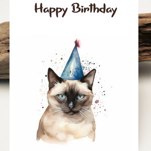 Carte aquarelle Chat siamois | Carte d'anniversaire chat siamois | Carte d’anniversaire chaton | Carte Kitty | Cartes de vœux