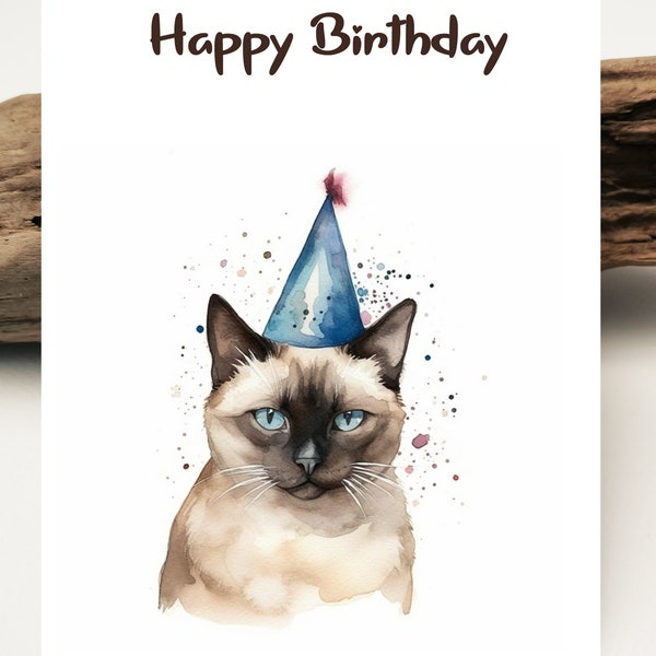 Aquarell Karte Siamese Cat | Geburtstagskarte Siamkatze | Kätzchen Geburtstagskarte | Kitty Karte | Grußkarten Karten