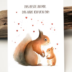Aquarell Karte | Eichhörnchen Mama und Baby Karte | Beste Mama, Mama Liebe Karte | Ich Liebe dich I Danke Mama Grußkarten