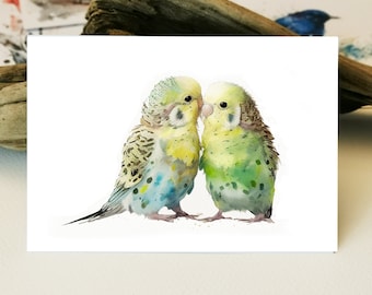 Greeting card budgie birds postcard | Loving watercolor art print I Gift for bird lover I Nature greeting cards | Nature Love