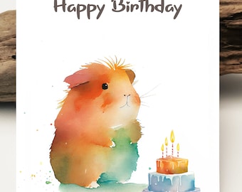 Watercolor card | Birthday card guinea pig | Guinea Pig Birthday Card | Guinea Pig Card | Greeting cards cards