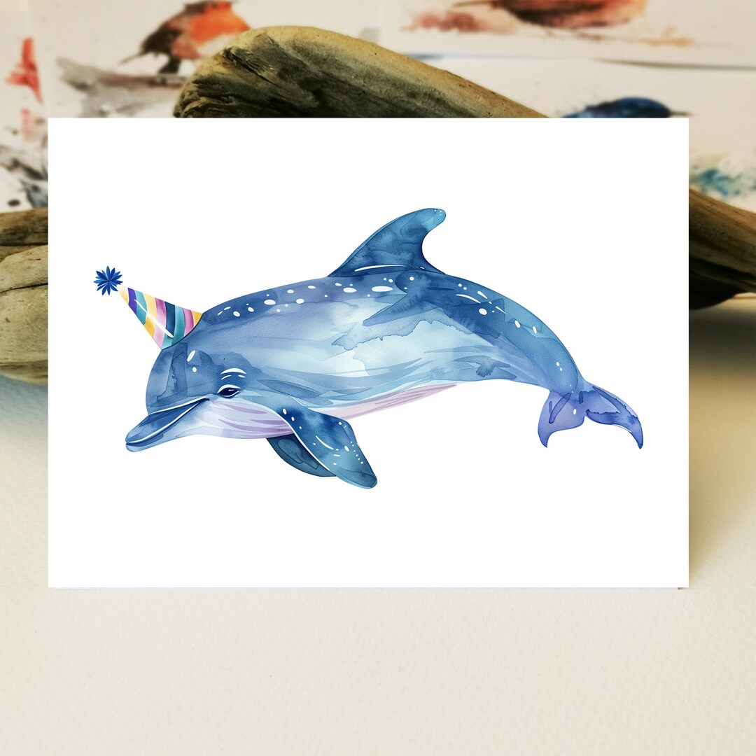 Watercolor Dolphin Birthday Card | Watercolor Dolphin Greeting Card ...