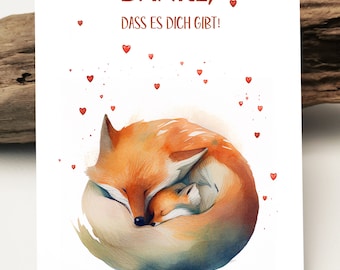 Merci d'être vous | Carte Fox Maman et Bébé | Meilleure maman, carte d’amour maman | je t'aime je te remercie maman cartes de vœux