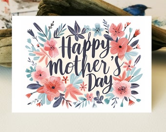 Carte aquarelle | Carte de fête des mères | Carte d’amour mère | Carte florale |  Carte d'anniversaire de fête d'anniversaire de la mère | Cartes de vœux