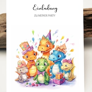 Einladungskarten Kindergeburtstag | Aquarell Dinosaurier Karte | Happy Birthday | Geburtstag Party Geburtstagskarte | Grußkarten Karten
