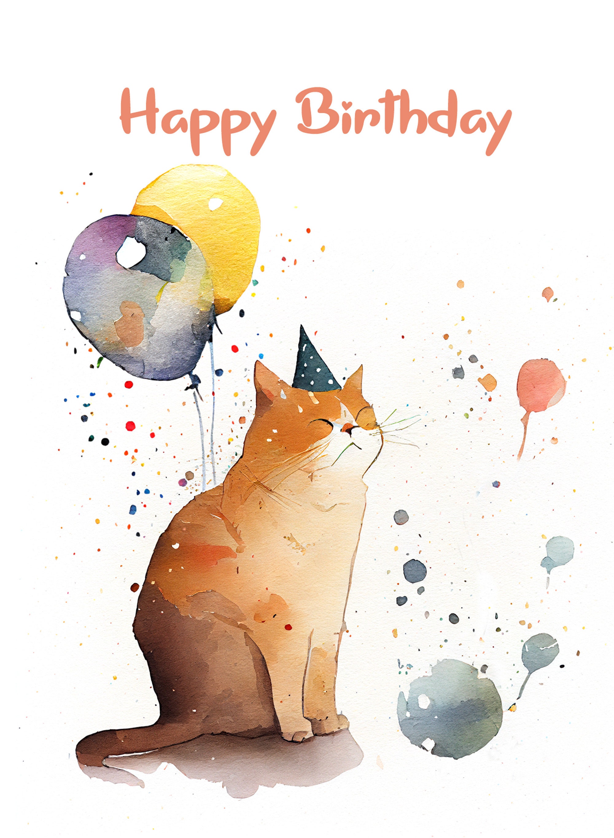 Watercolor Kittens Birthday Card - View #3