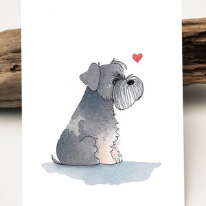 Schnauzer Postkarte | Liebevolle Zwergschnauzer Mama Baby | Postkarte zum Geburtstag Karte I Schnauzer Welpe Hund | Schnauzer Card